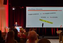 Prof. Jurczak: Chemioterapia celowana powinna być dostępna od I linii prof Wojciech Jurczczak podczas konferencji przedstawia prezentację, sala konferencyjna, ludzie siedzą, ekran z prezentacją